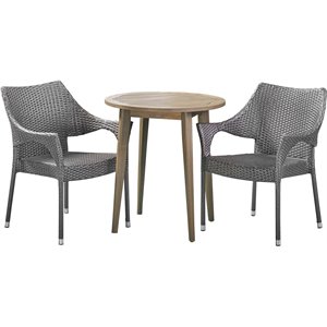 noble house louisa 3 piece wooden patio bistro set in gray