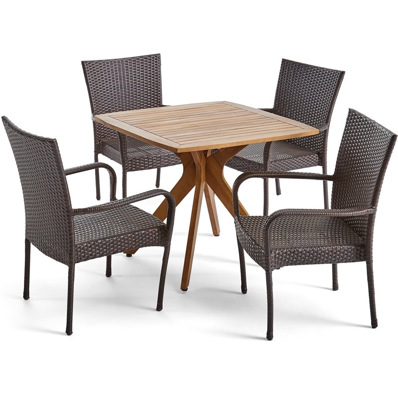 Noble House Stamford 5 Piece Wooden Square Patio Dining Set in Teak