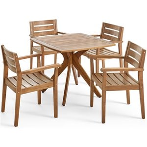 noble house stamford 5 piece wooden round patio dining set in teak