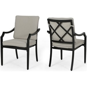 noble house san diego patio dining arm chair in black and beige (set of 2)