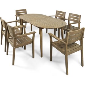 noble house stamford 7 piece wooden oval patio dining set in gray