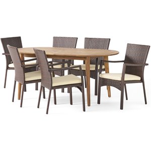 noble house stamford 7 piece wooden oval patio dining set in teak and cream