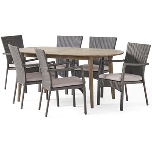 noble house stamford 7 piece wooden oval patio dining set in gray