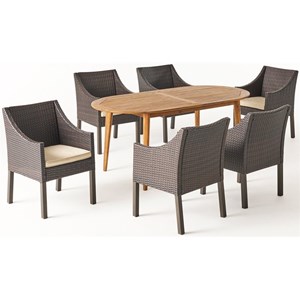 noble house stamford 7 piece wooden oval patio dining set in teak and brown
