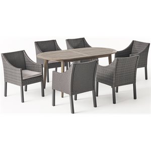 noble house stamford 7 piece wooden oval patio dining set in gray and silver