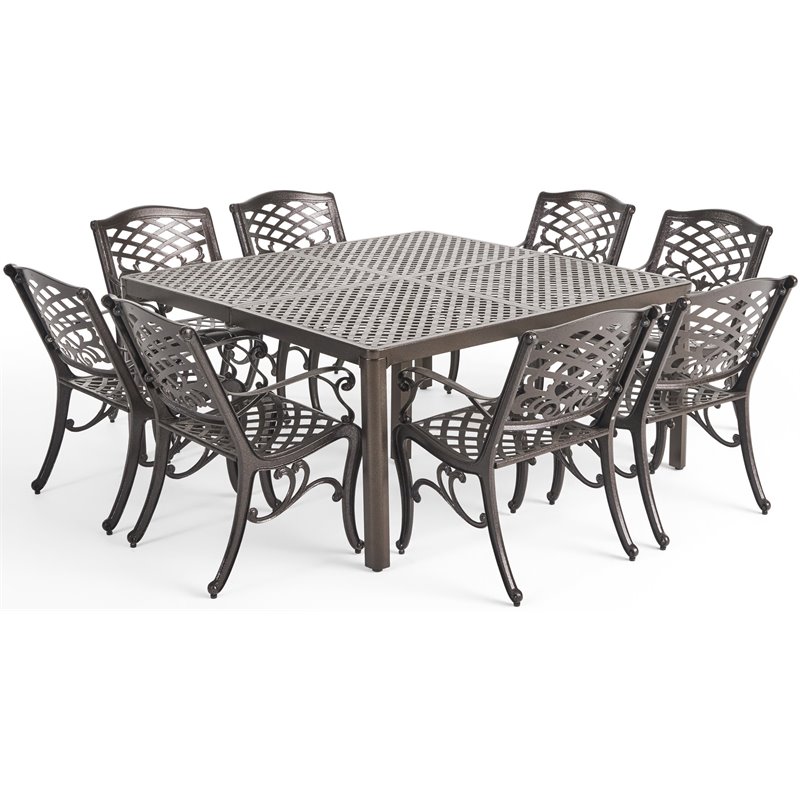 Noble House Fairwind 9 Piece Aluminum Square Patio Dining Set in Glossy Black