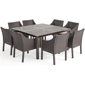 noble house barnwell 9 piece aluminum square patio dining set in black and beige