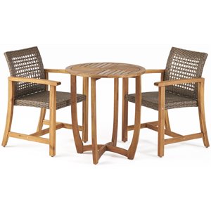 noble house doral 3 piece wooden round patio dining set in teak and mocha