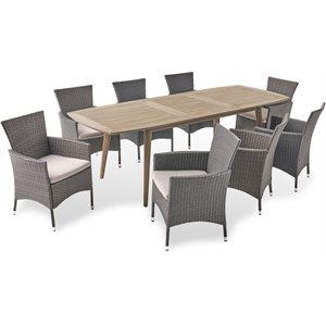 noble house algoma wooden expandable patio dining set in gray