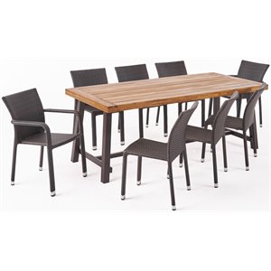 noble house fairgreen 9 piece wooden patio dining set in teak and brown