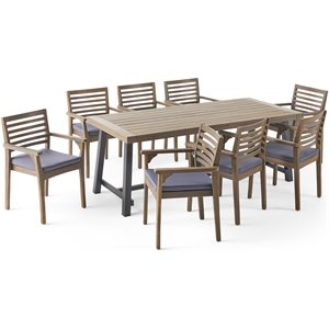 noble house atlantic 9 piece wooden patio dining set in gray and black