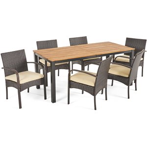noble house ballard 7 piece wooden patio dining set in teak and brown