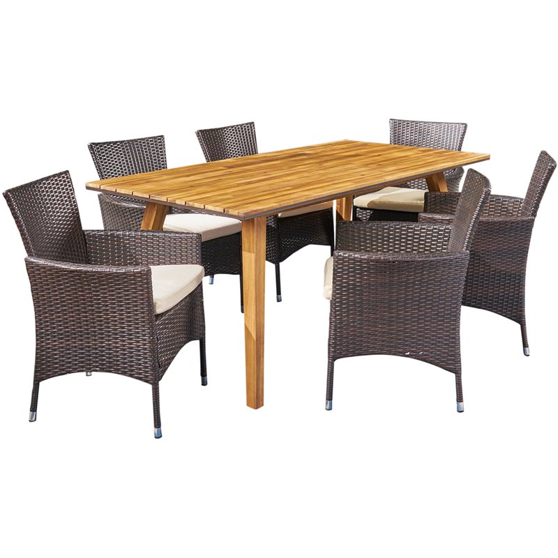 Noble House Crescent 7 Piece Wooden Patio Dining Set in Teak