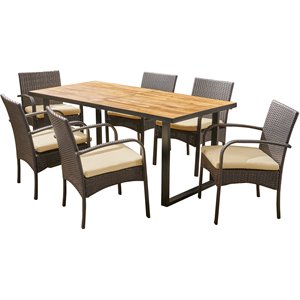 noble house heron 7 piece wood top patio dining set in teak and brown