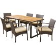 Noble House Heron 7 Piece Wood Top Patio Dining Set in Teak and Brown