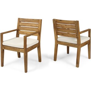 noble house nestor wooden patio dining arm chair in natural and cream (set of 2)