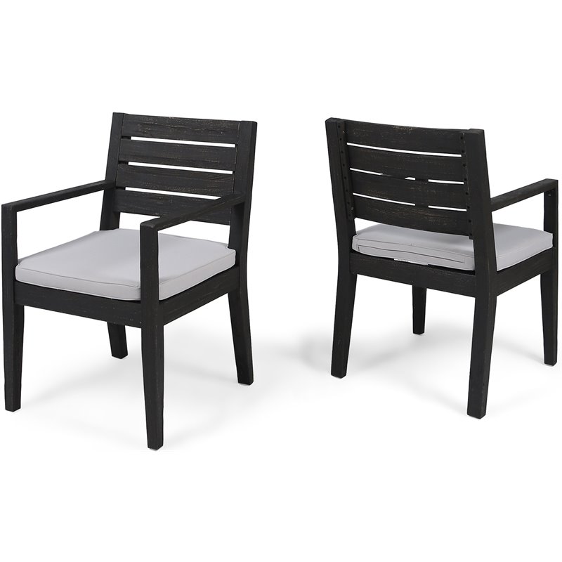 Noble House Nestor Wooden Patio Dining Arm Chair in Sandblast Gray (Set