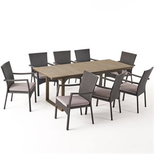 noble house villa 9 piece wooden expandable patio dining set in gray