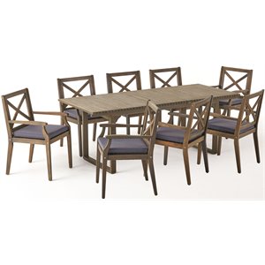 Noble House Belasera 9 Piece Wooden Expandable Patio Dining Set in Gray