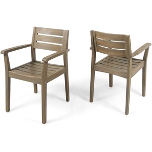 noble house stamford rustic wooden patio dining arm chair in gray (set of 2)