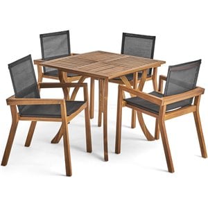 noble house chaucer 5 piece wooden square patio dining set in teak and black