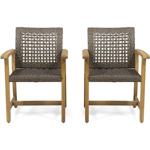 noble house hampton wooden patio dining arm chair in teak and mocha (set of 2)