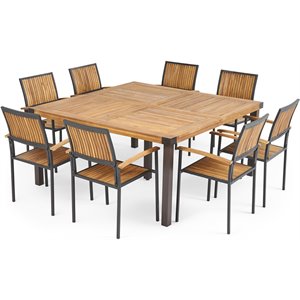 noble house lankershim 9 piece wood patio dining set in teak and black