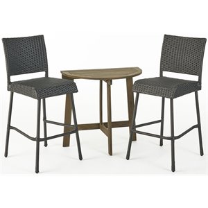 noble house meadow 3 piece half-round wooden patio bar set in gray