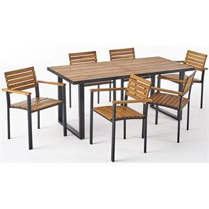 noble house laris 7 piece wood top patio dining set in teak and black