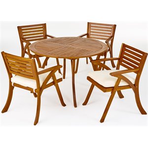 noble house hermosa 5 piece wooden round patio dining set in teak and cream
