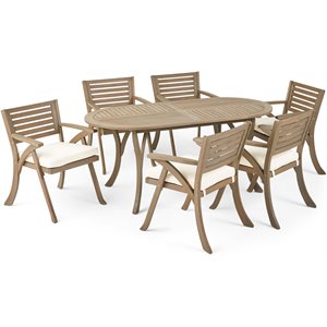 noble house hermosa 7 piece wooden oval patio dining set in gray and cream