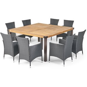 noble house marca 9 piece wooden square patio dining set in teak and black