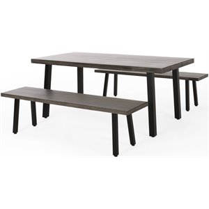 noble house pointe 3 piece aluminum patio dining set in gray and black