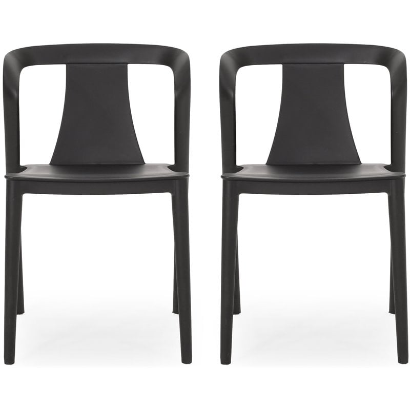 Noble House Orchid Stacking Plastic Patio Dining Side Chair In Black Set Of 2 Cymax Business - Plastic Black Patio Dining Chair