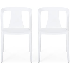 noble house orchid stacking plastic patio dining side chair in white (set of 2)