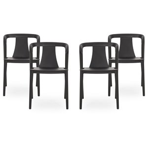 noble house orchid stacking plastic patio dining side chair in black (set of 4)