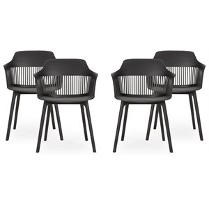 noble house dahlia plastic patio dining arm chair in black (set of 4)
