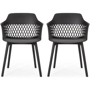 noble house azalea plastic patio dining arm chair in black (set of 2)