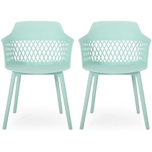 noble house azalea plastic patio dining arm chair in mint (set of 2)