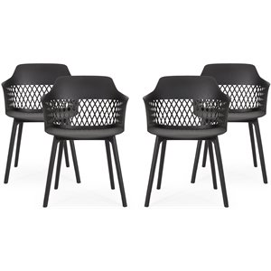 noble house azalea plastic patio dining arm chair in black (set of 4)