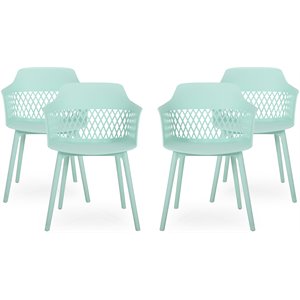 noble house azalea plastic patio dining arm chair in mint (set of 4)
