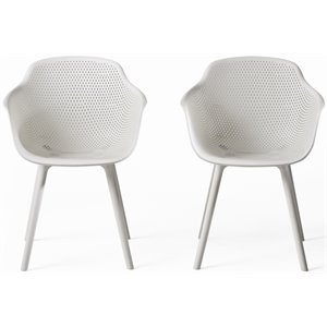 noble house lotus plastic patio dining arm chair in white (set of 2)