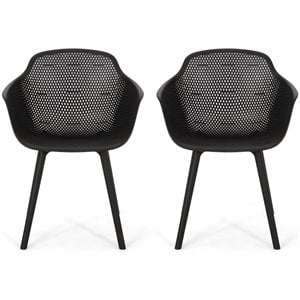 noble house lotus plastic patio dining arm chair in black (set of 2)