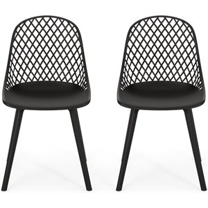 noble house lily plastic patio dining side chair in black (set of 2)