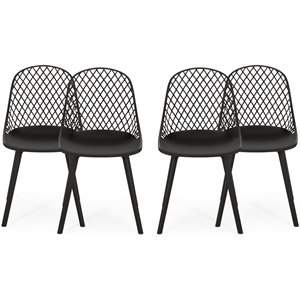 Noble House Lily Plastic Patio Dining Side Chair in Black (Set of 4)