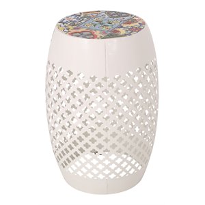 noble house roswell outdoor lace cut side table with tile top in white