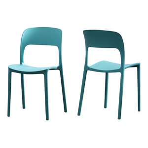 noble house kipford modern indoor plastic chairs in teal blue (set of 2)