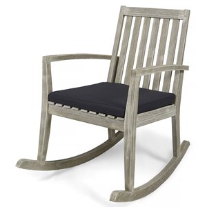 noble house daneen acacia wood and fabric indoor rocking chair in gray