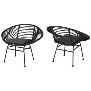 noble house lufbery faux rattan and steel indoor chairs in gray (set of 2)