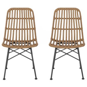 noble house assisi faux rattan and iron dining chairs in brown/black (set of 2)